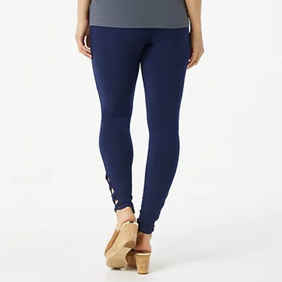 Susan Graver Petite Weekend Cotton Spandex Legging NAVY  7305 - Picture 2 of 3